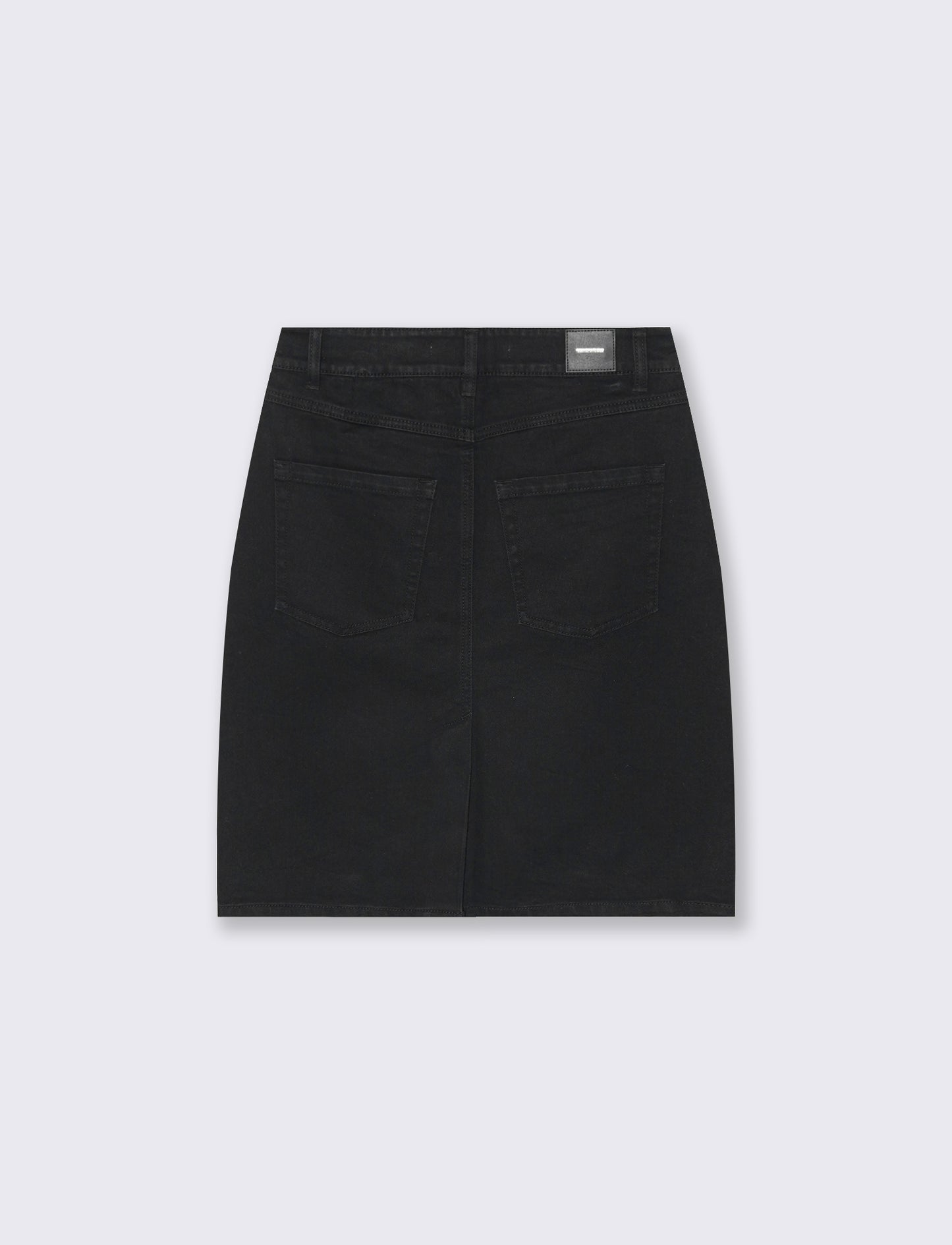 Denim Midi Skirt with Slit and Closure - Black