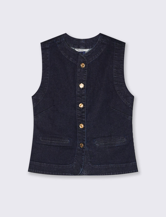 Gilet in denim con tasche a taglio avanti - Denim