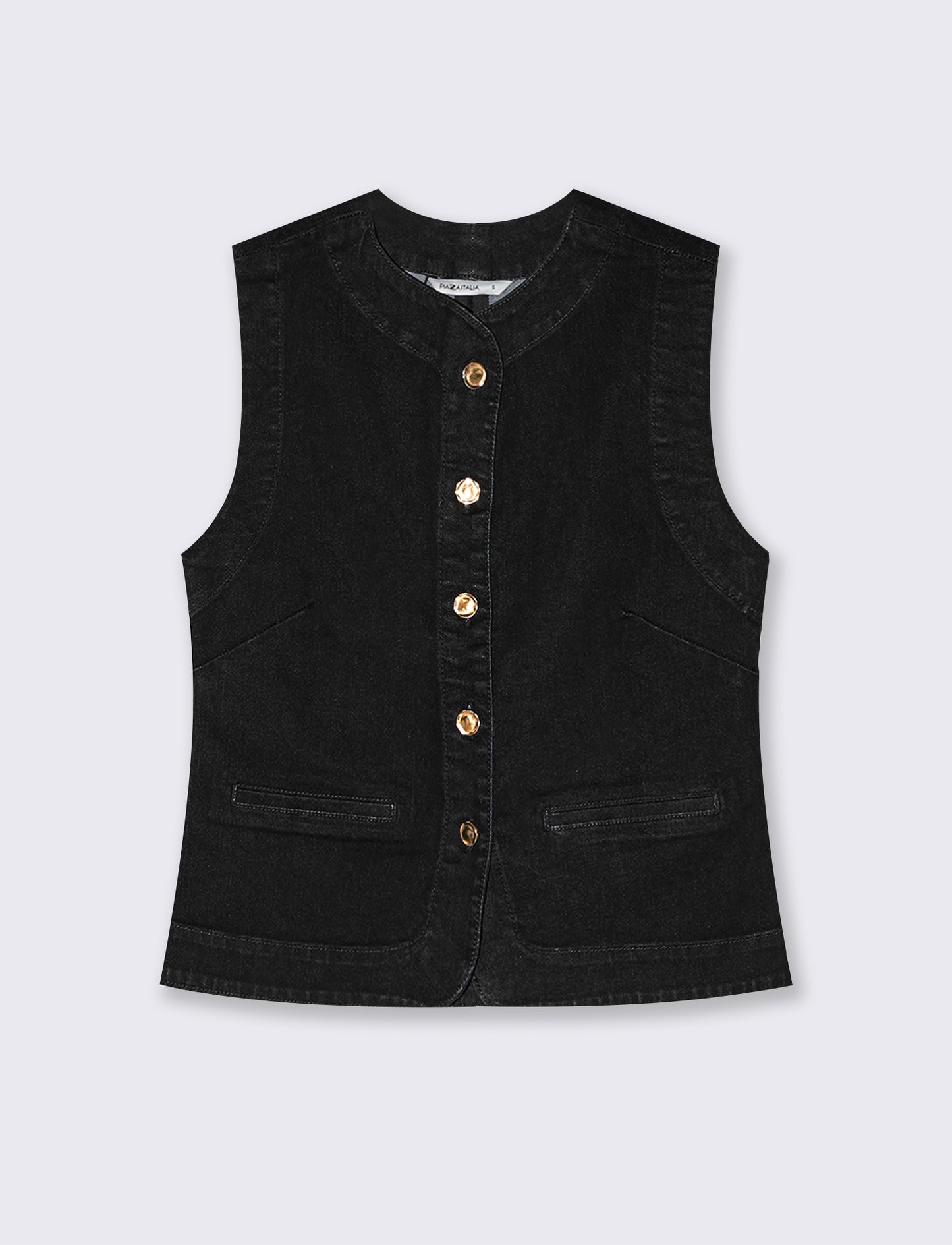 Gilet in denim con tasche a taglio avanti - Nero
