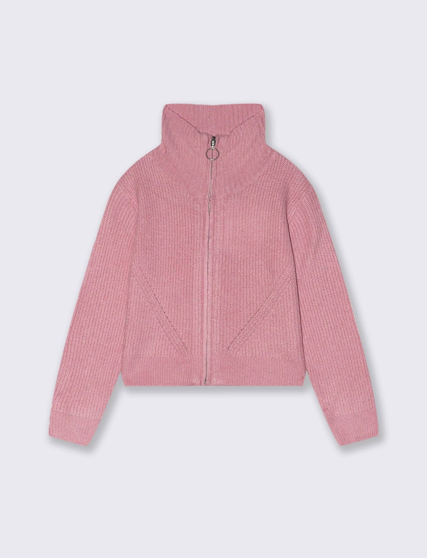 Maglia modello cardigan con zip. - Rosa
