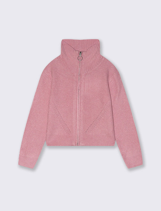 Maglia modello cardigan con zip. - Rosa