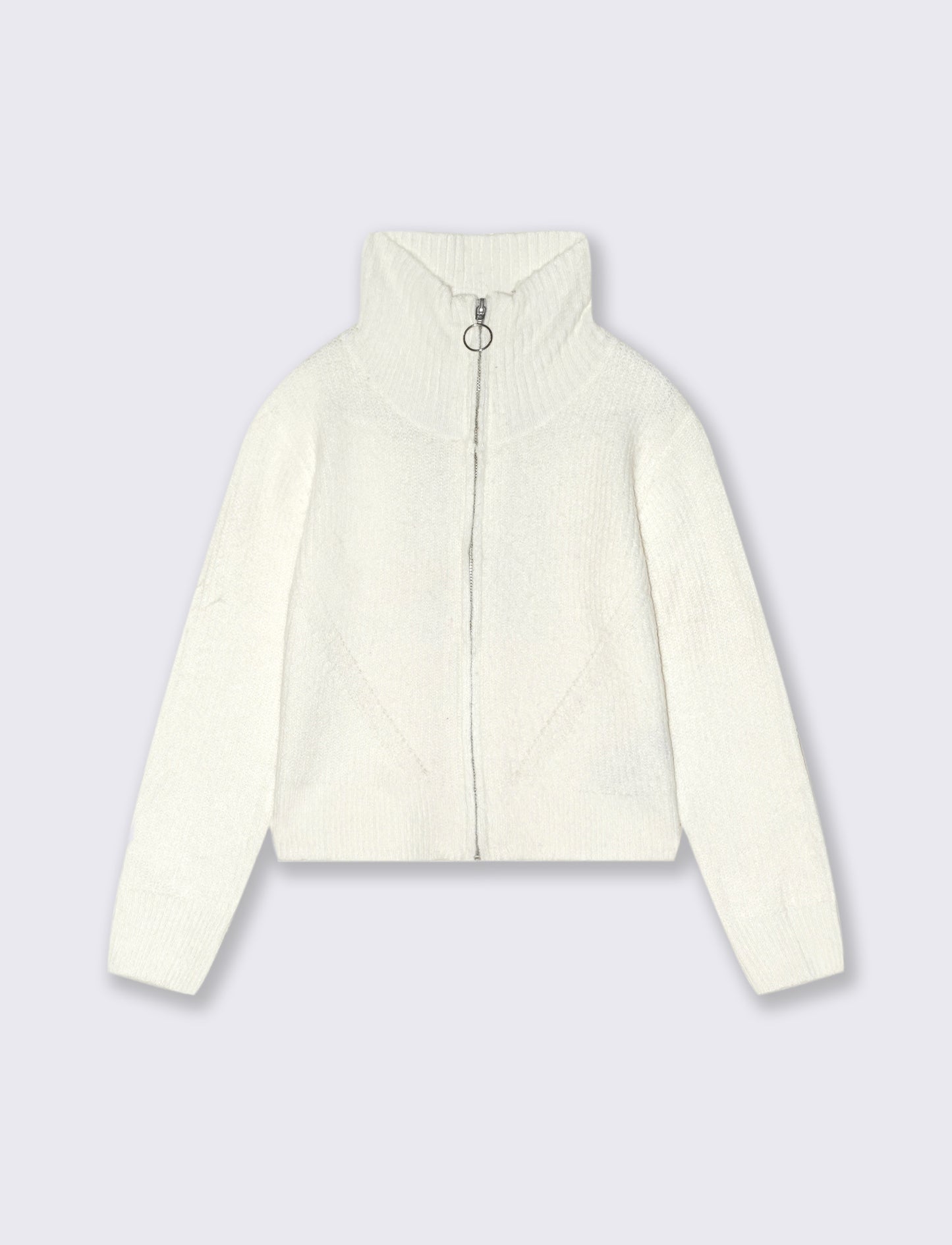 Maglia modello cardigan con zip. - Bianco latte