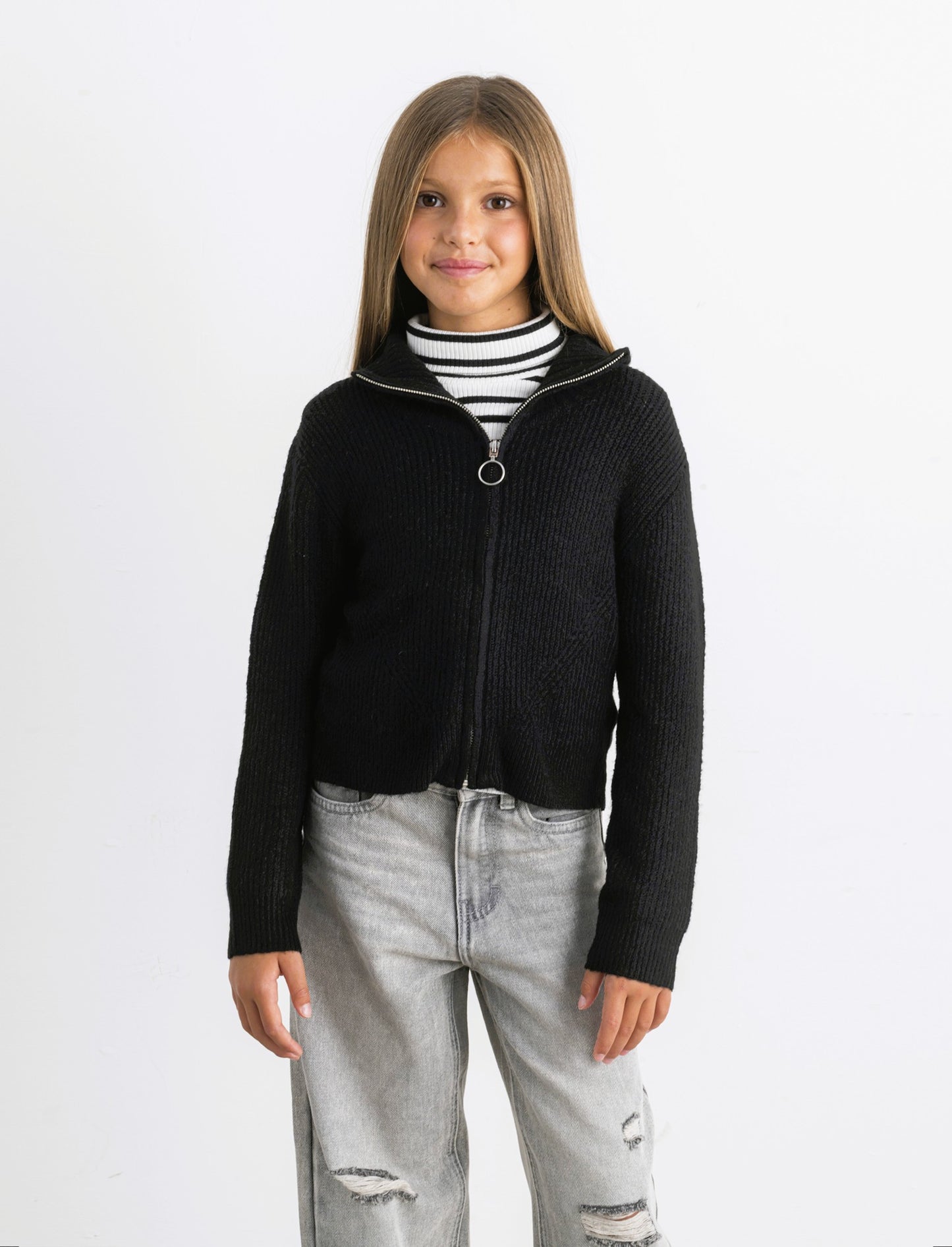 Maglia modello cardigan con zip. - Nero