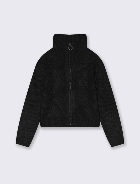 Maglia modello cardigan con zip. - Nero