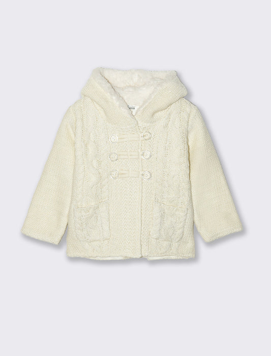 Cardigan con interno in pile - Bianco latte