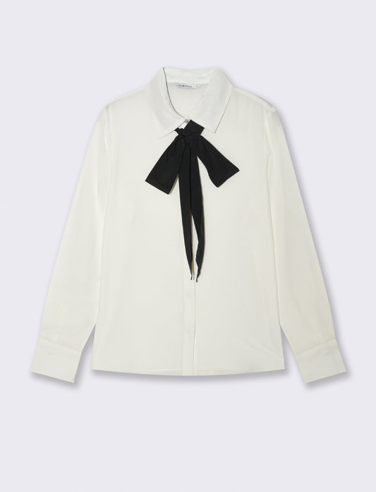 Camicia con fusciacca al collo e maniche lunghe - Bianco