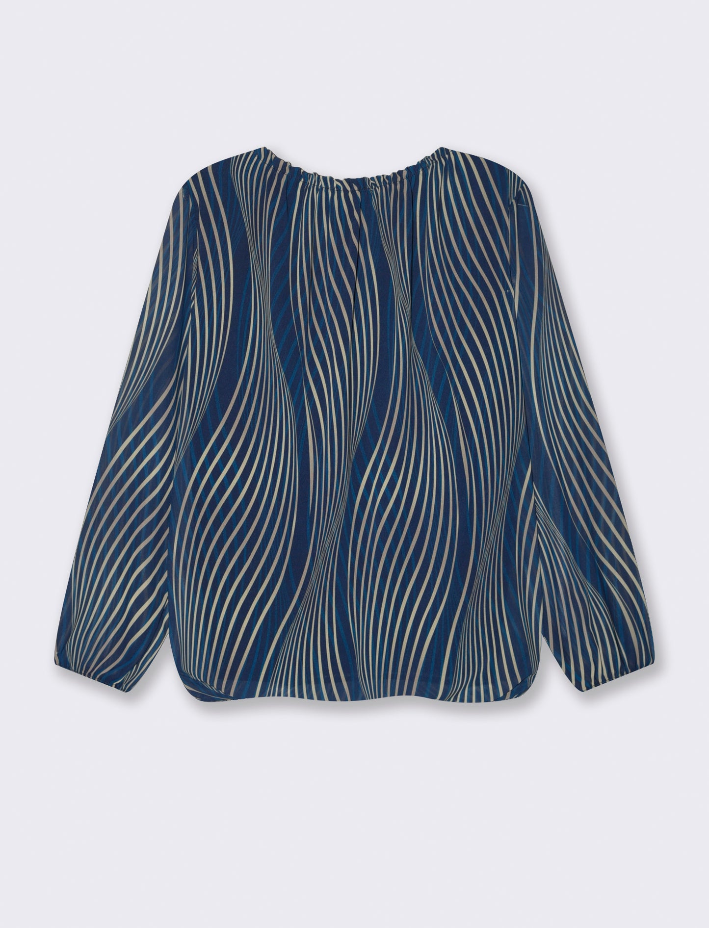 Blusa ampia in tessuto leggero con stampa e fiocco su una spalla. - Blu