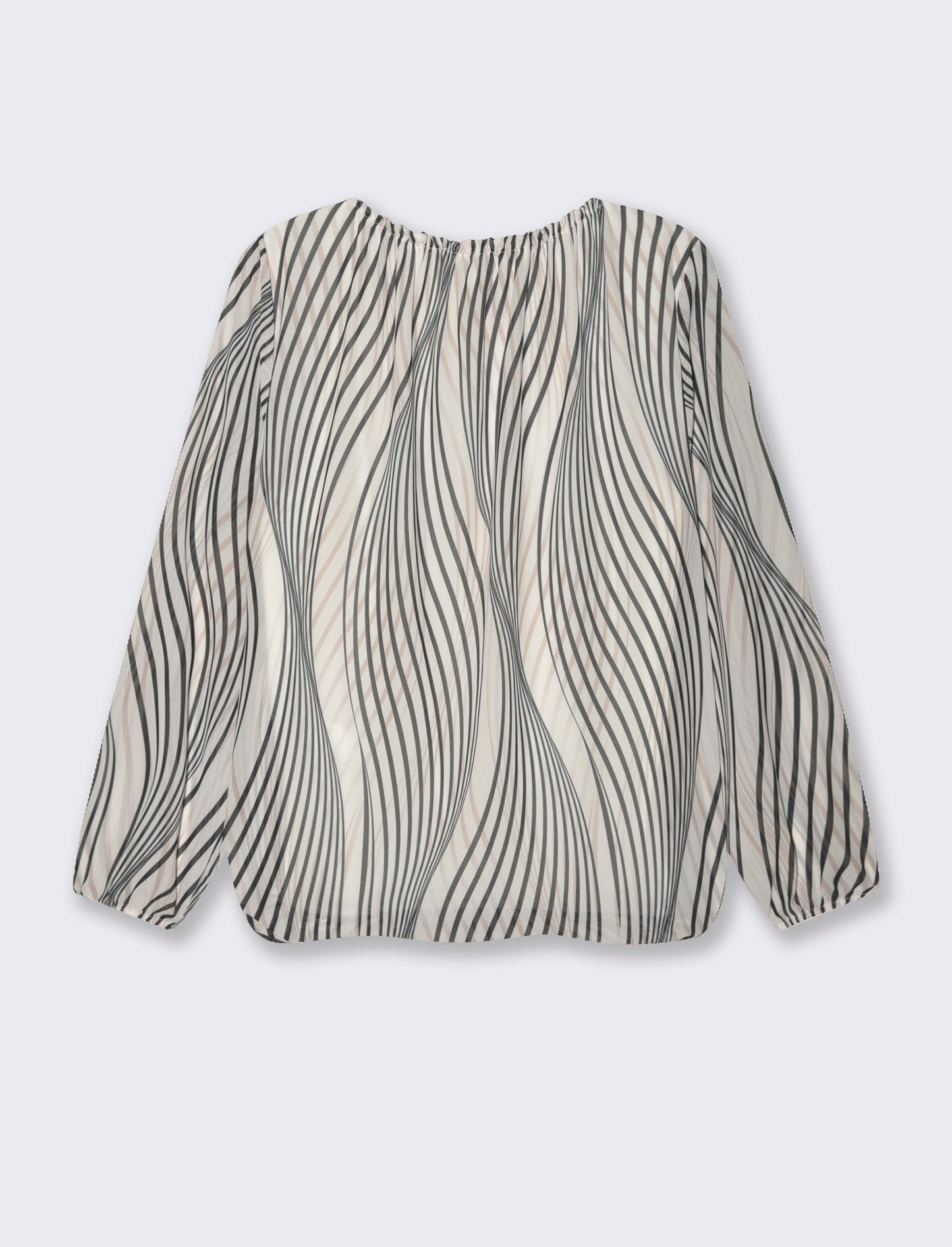 Blusa ampia in tessuto leggero con stampa e fiocco su una spalla. - Bianco-nero