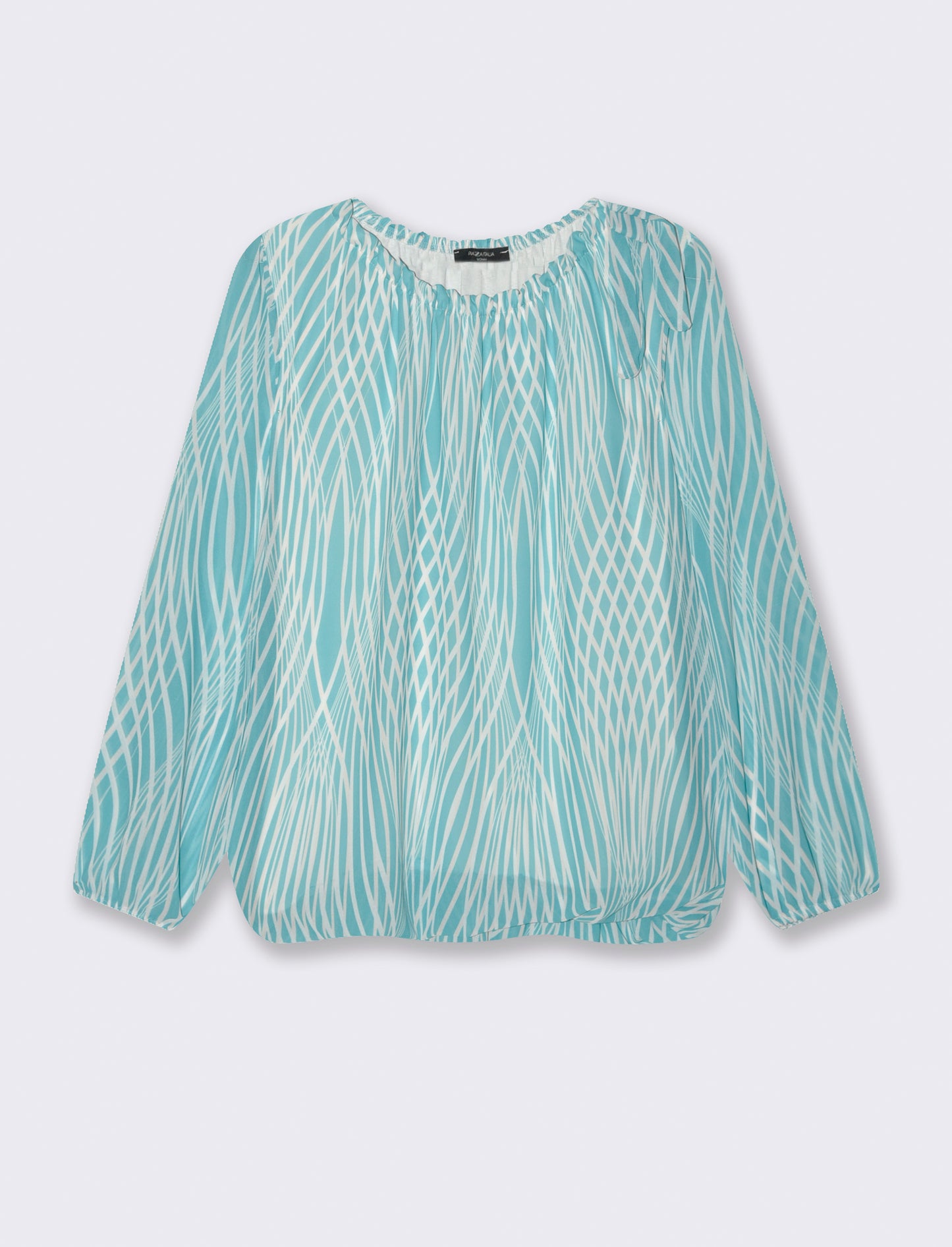 Blusa ampia in tessuto leggero con stampa e fiocco su una spalla. - Verde