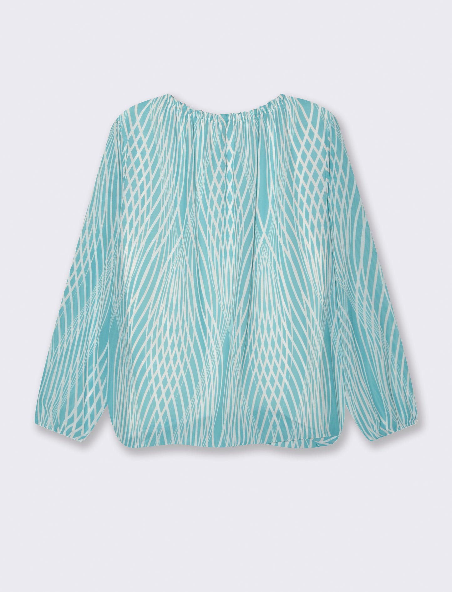 Blusa ampia in tessuto leggero con stampa e fiocco su una spalla. - Verde