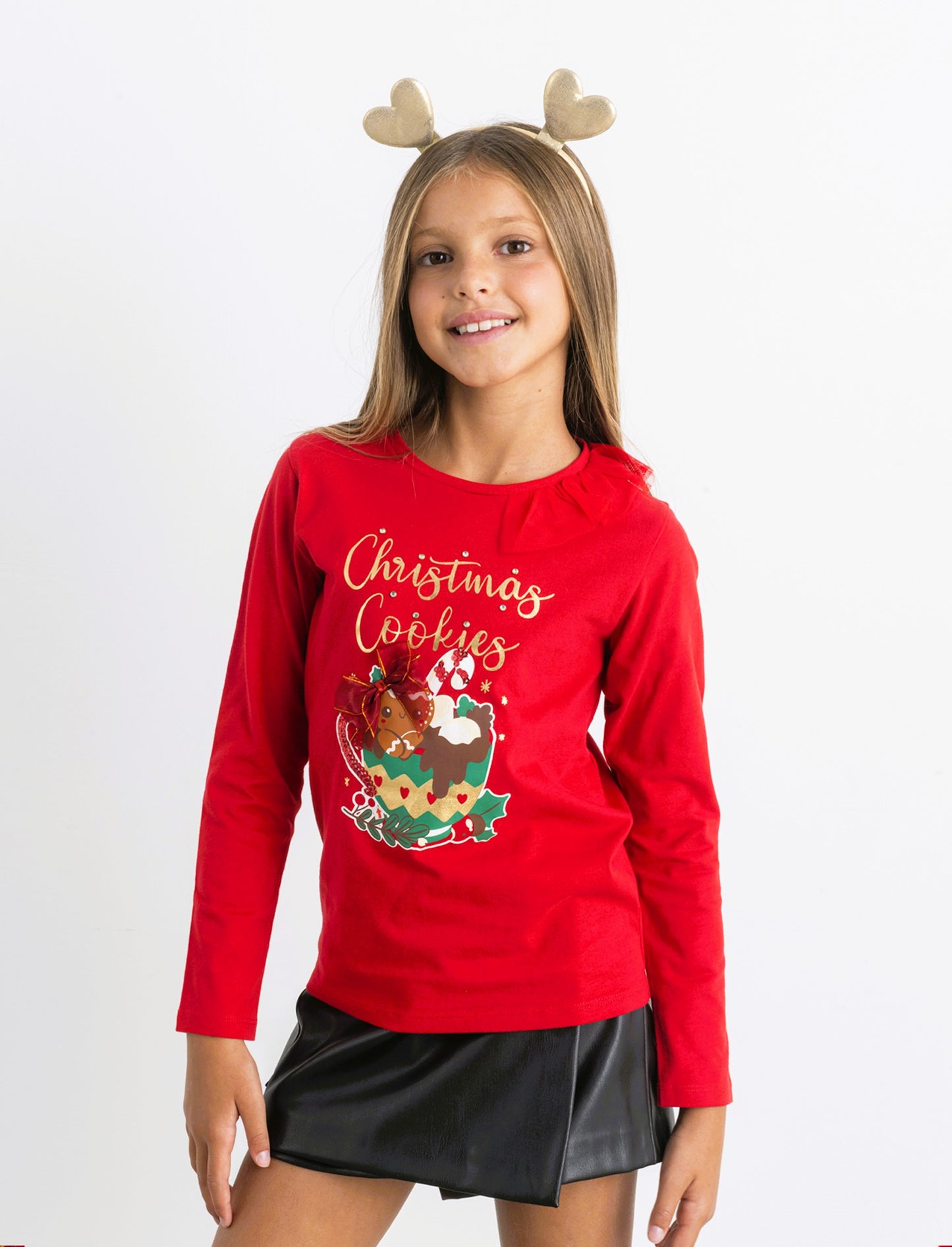 T-shirt natalizia a manica lunga. - Rosso