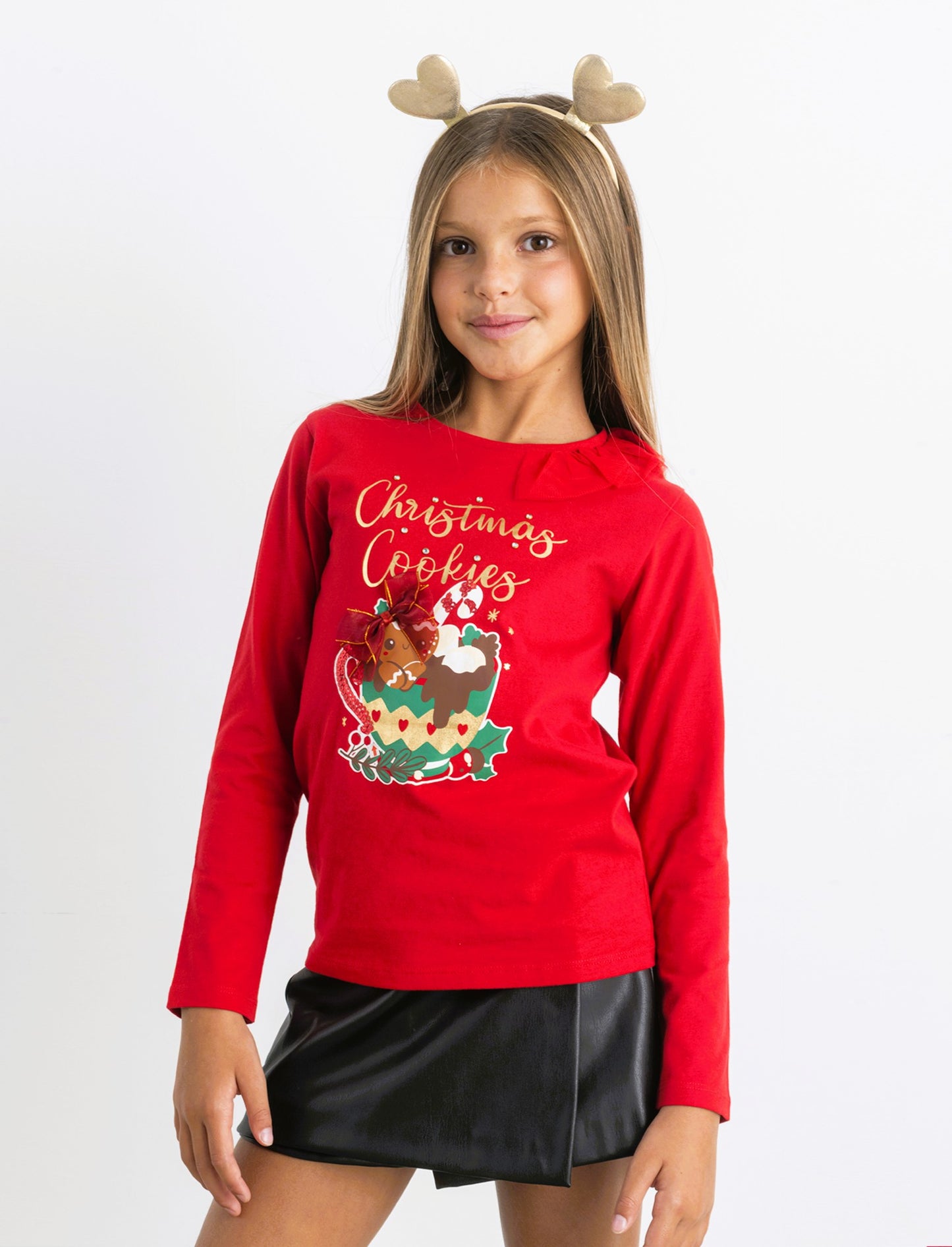 T-shirt natalizia a manica lunga. - Rosso