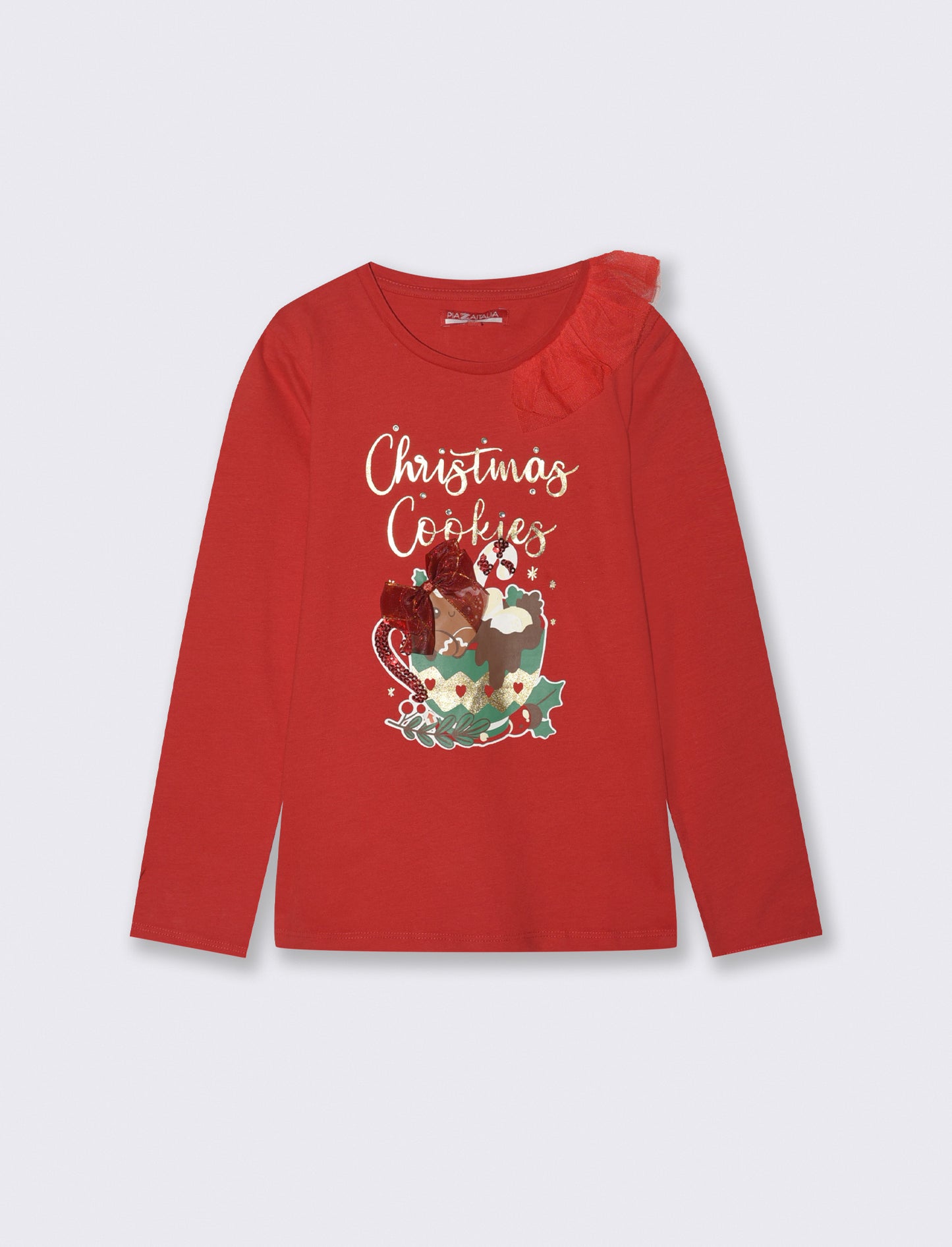 T-shirt natalizia a manica lunga. - Rosso