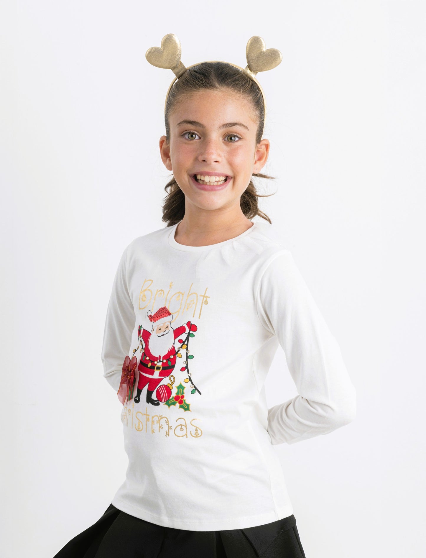 T-shirt natalizia a manica lunga. - Bianco latte