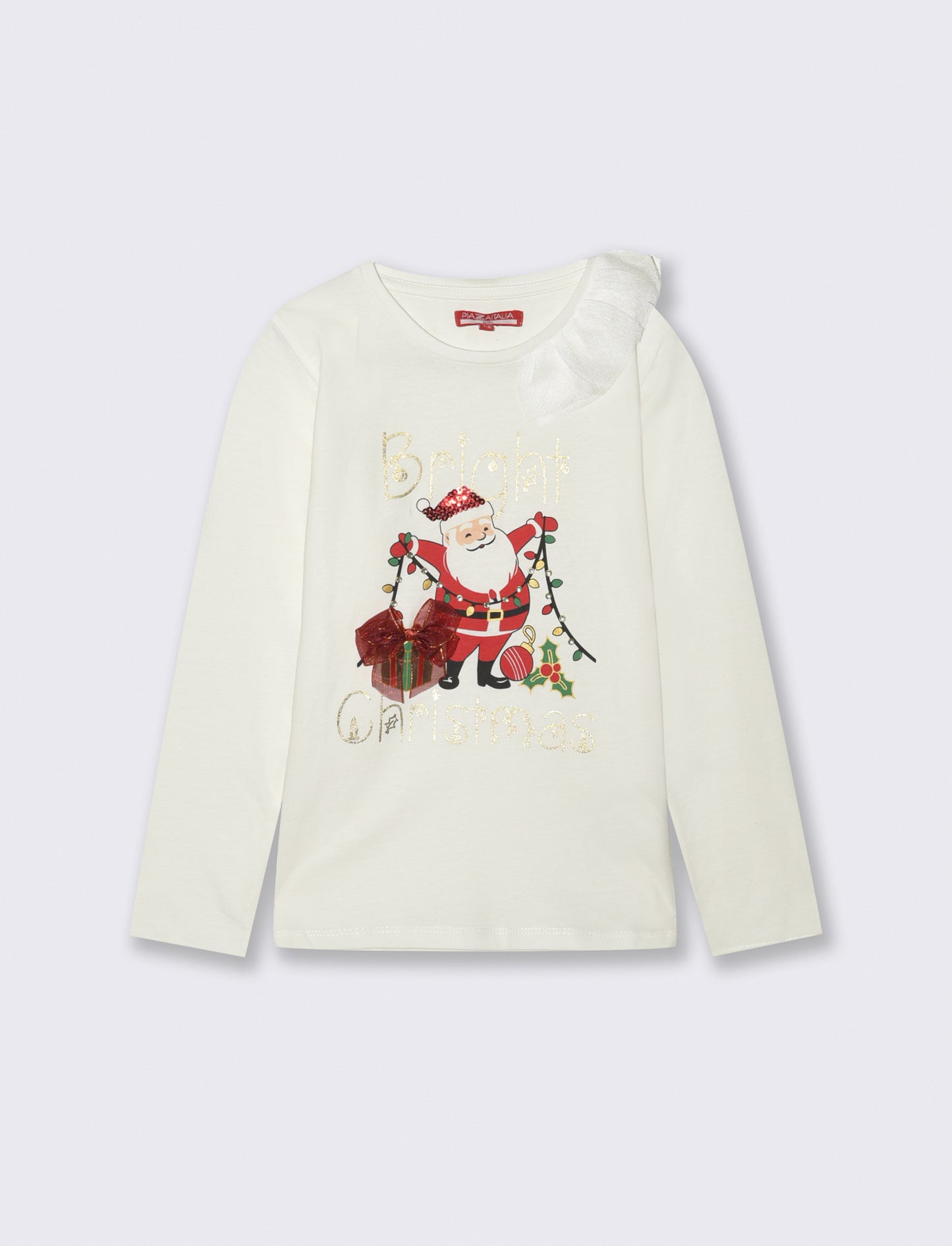 T-shirt natalizia a manica lunga. - Bianco latte