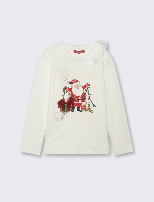 T-shirt natalizia a manica lunga. - Bianco latte