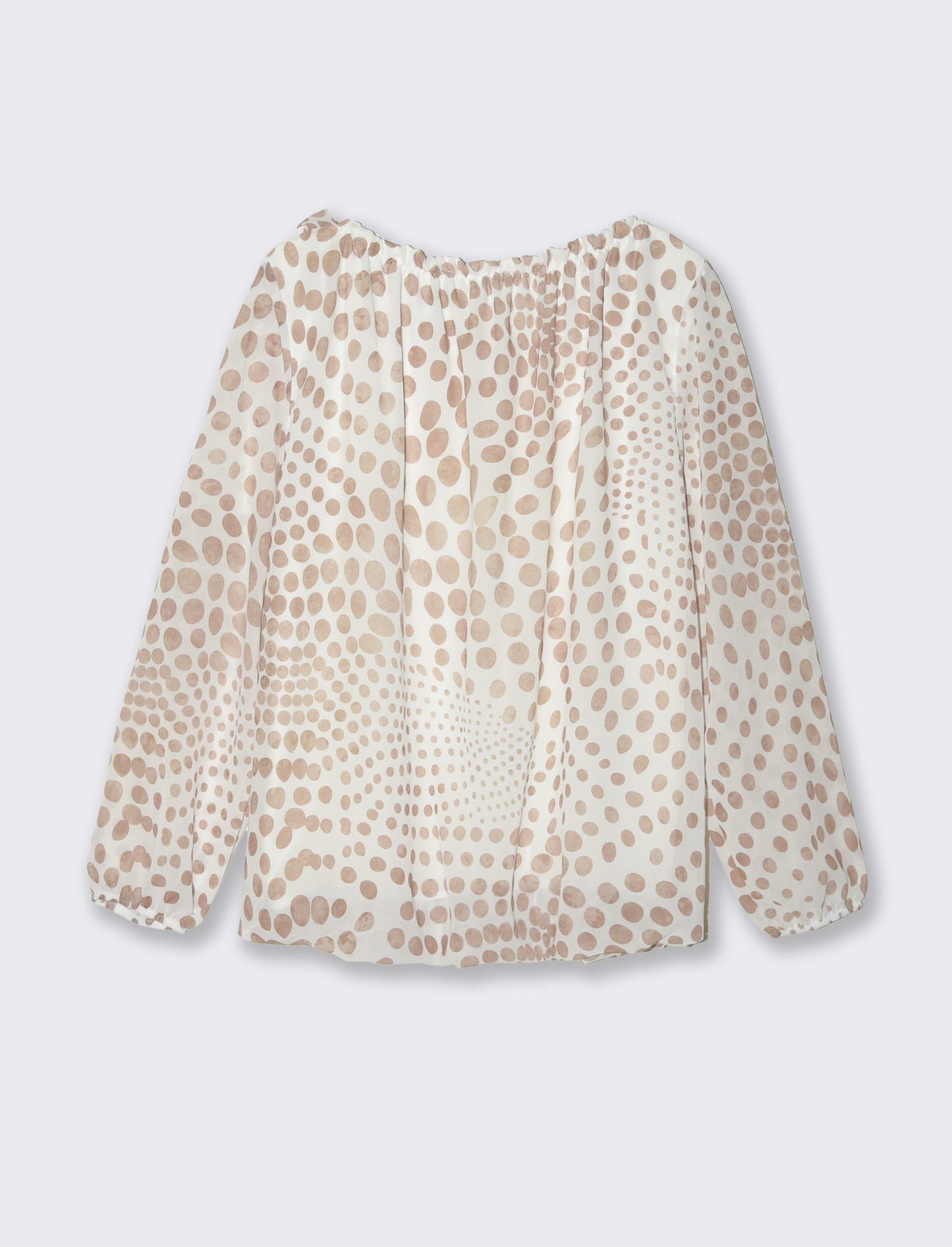 Blusa ampia in tessuto leggero con stampa e fiocco su una spalla. - Beige