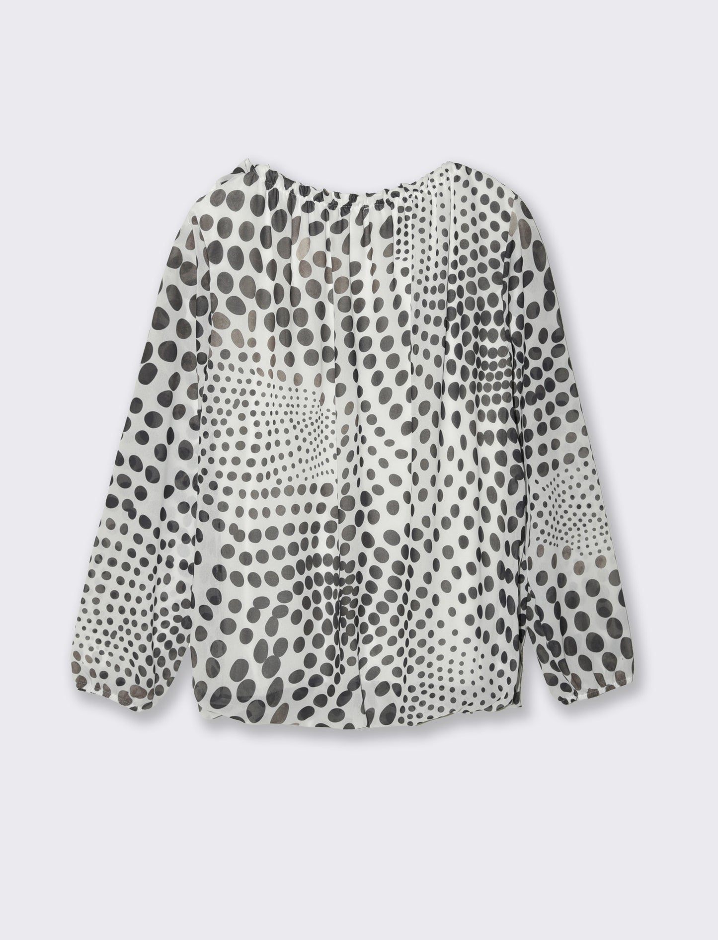 Blusa ampia in tessuto leggero con stampa e fiocco su una spalla. - Bianco-nero
