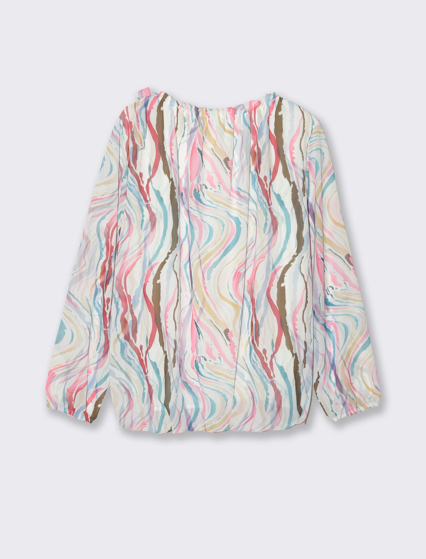 Blusa ampia in tessuto leggero con stampa e fiocco su una spalla. - Multicolore