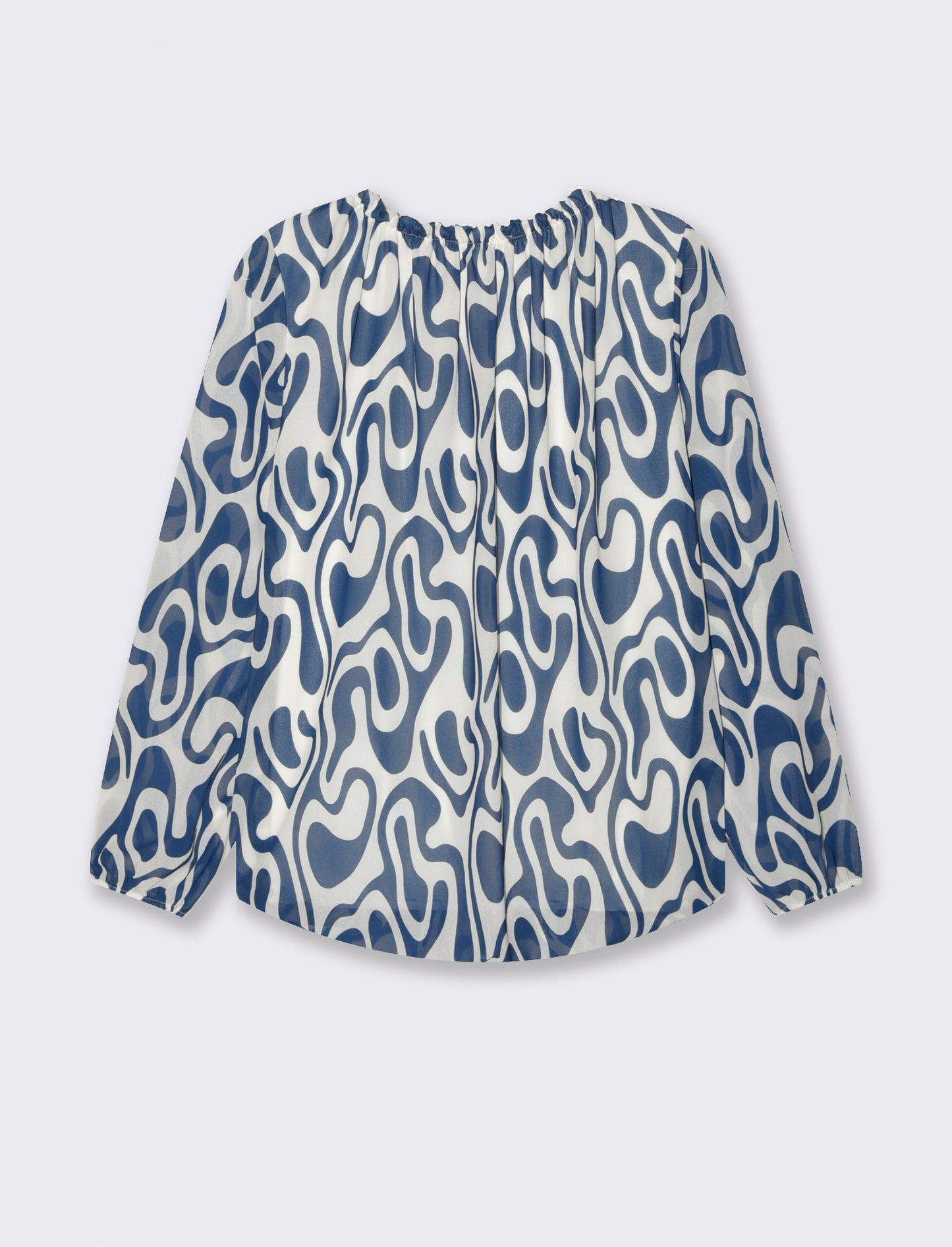 Blusa ampia in tessuto leggero con stampa e fiocco su una spalla. - Blu