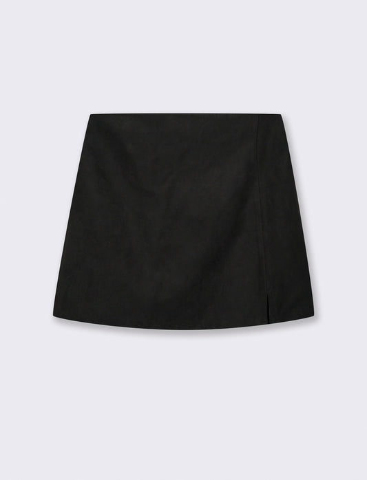 Suede fabric skirt with slit - Black