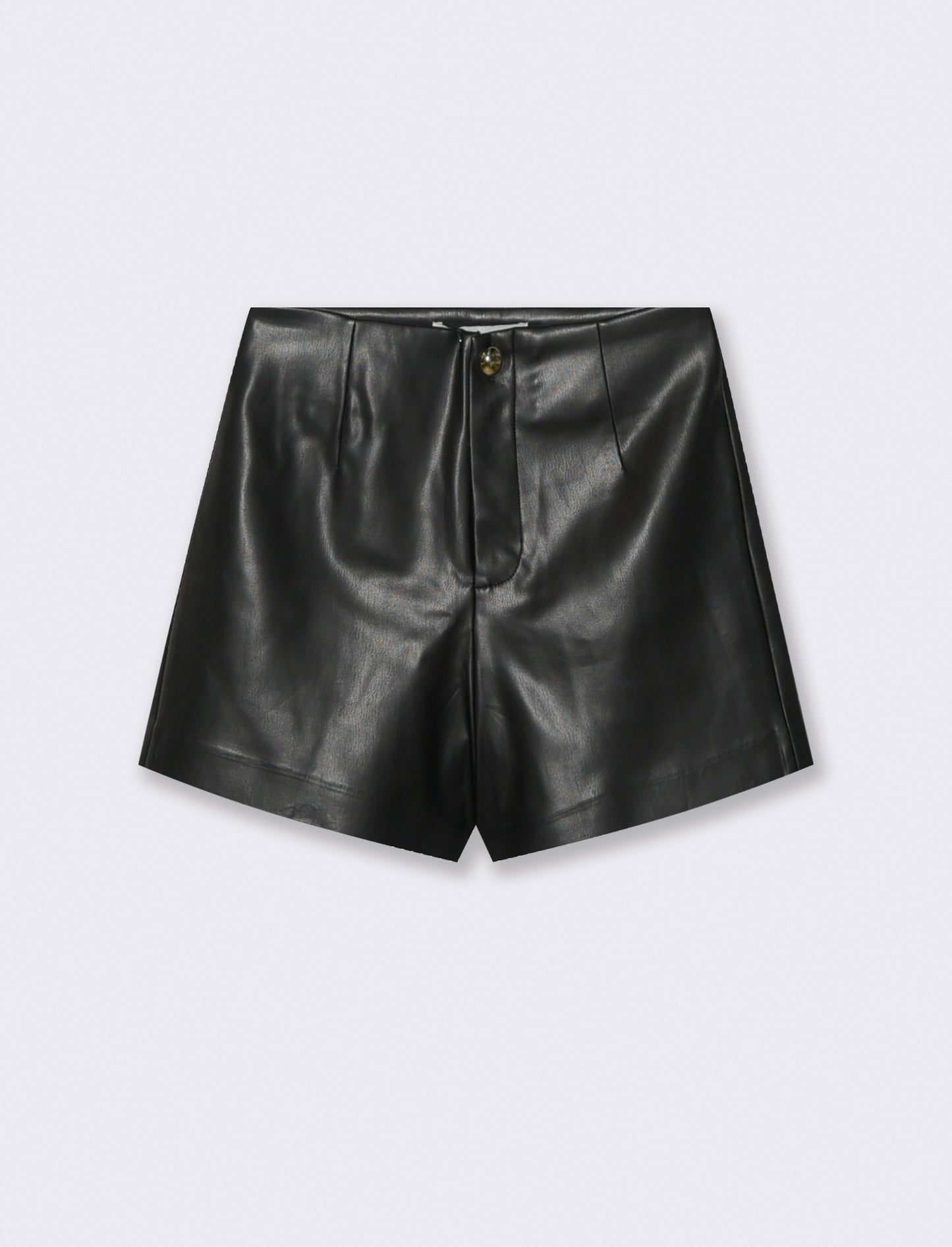 High-Waisted Faux Leather Fabric Shorts - Black