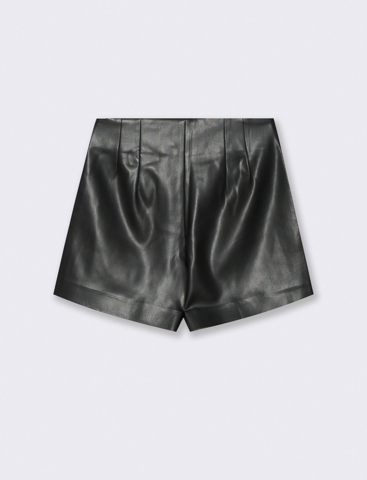 High-Waisted Faux Leather Fabric Shorts - Black