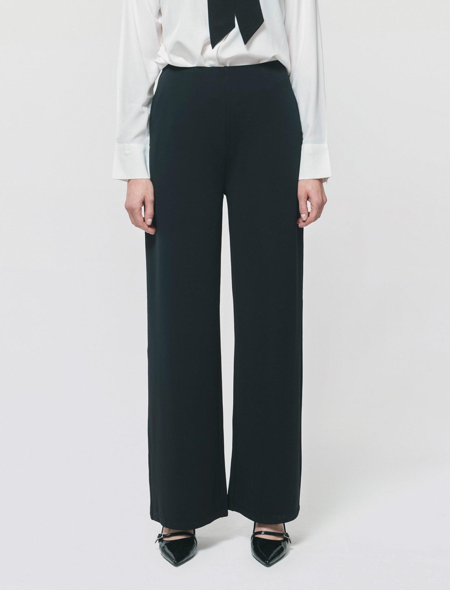 Wide Leg Pants with Pleats - Black
