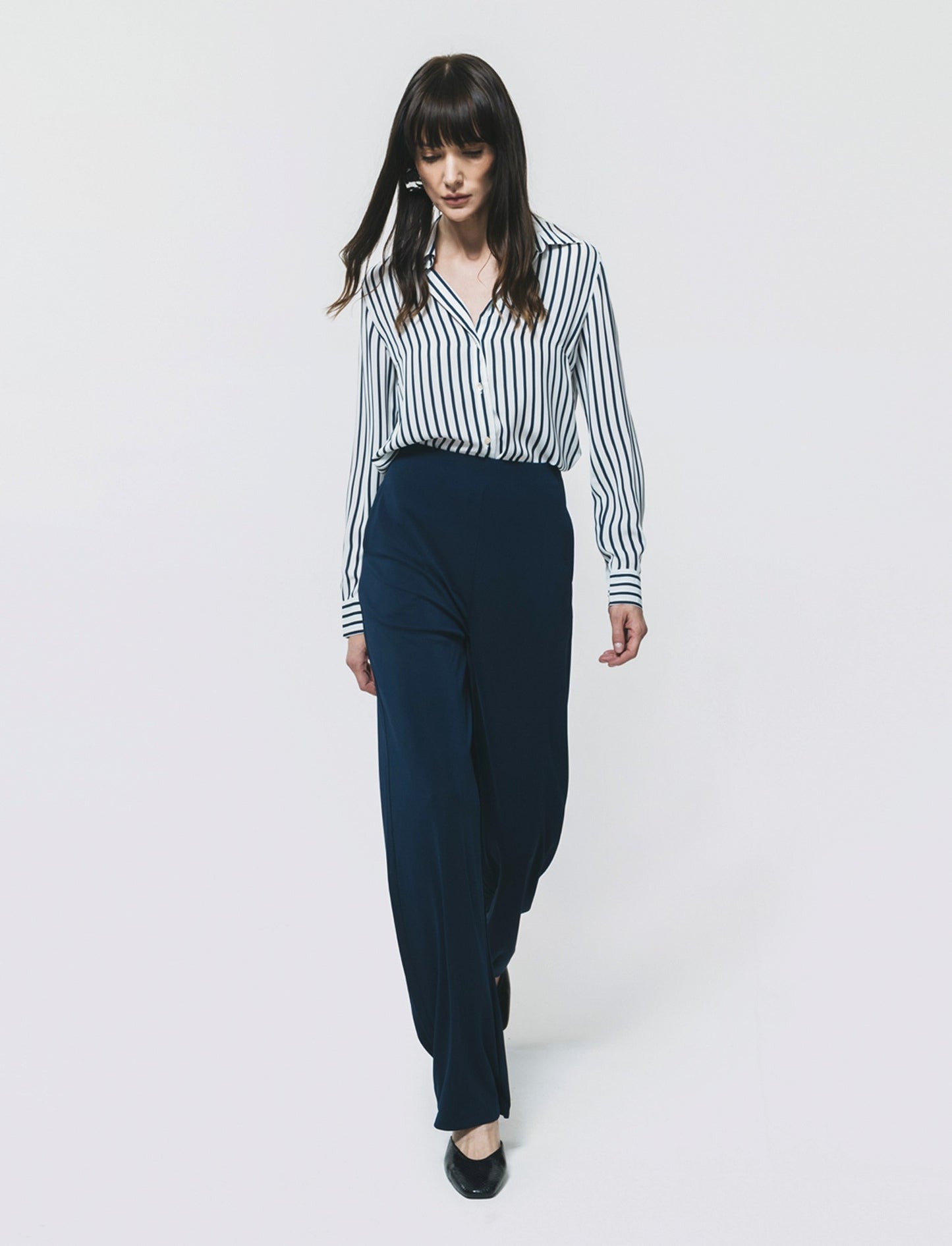 Pantalone Gamba Larga con Pinces - Blu