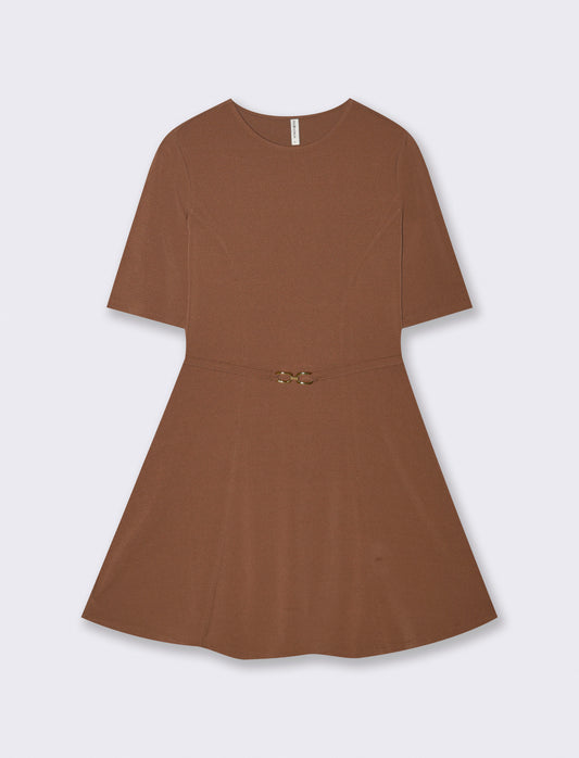 Vestito Manica Corta con Cintura - Marrone