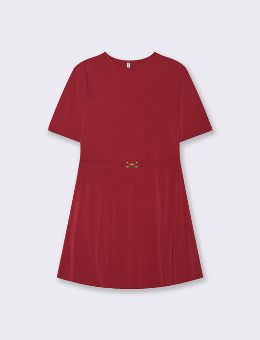 Vestito Manica Corta con Cintura - Rosso india