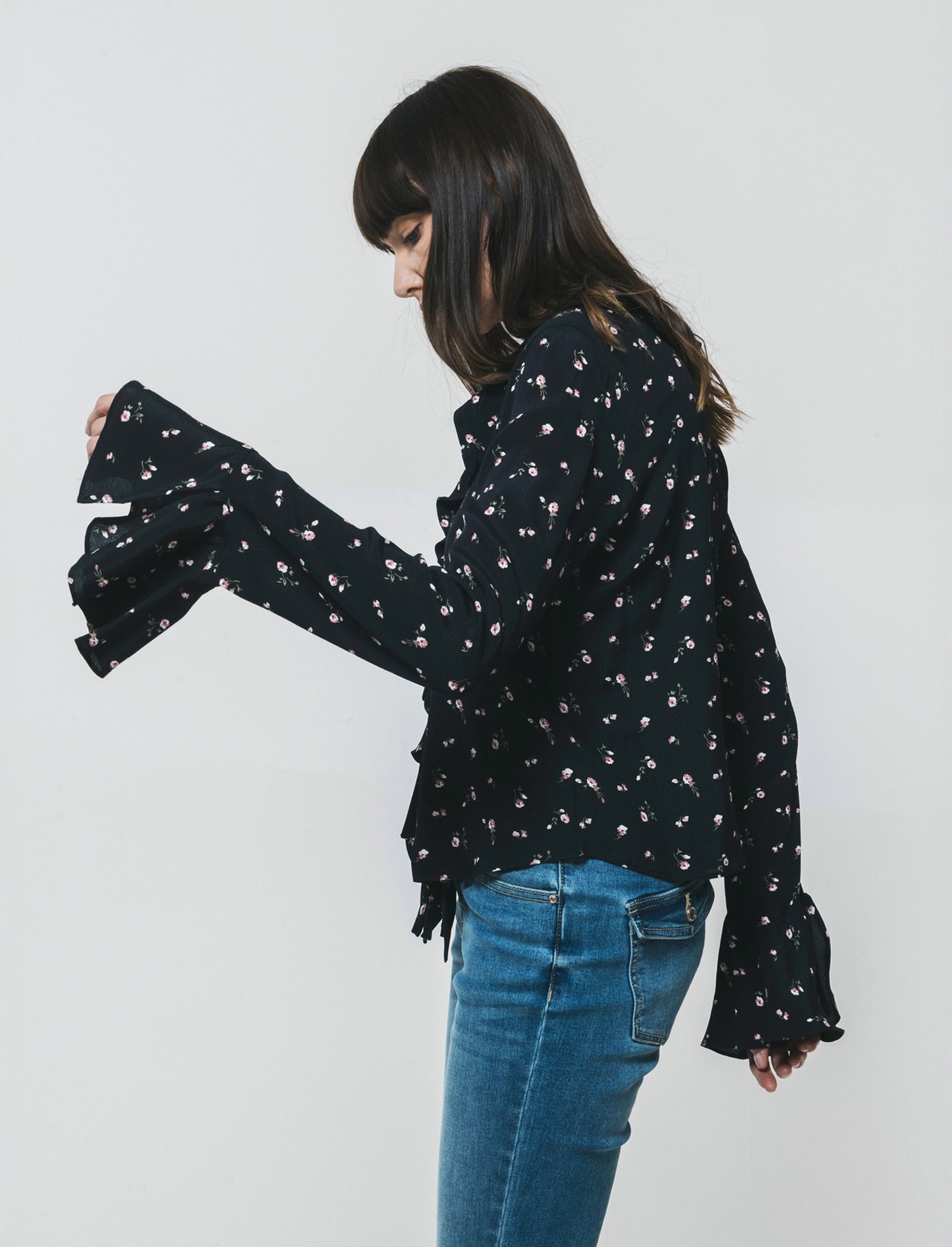Camicia Stampata con Scollo a V e Rouches - var 1