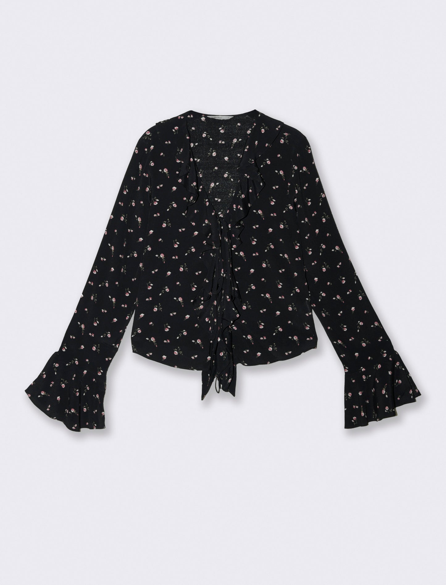 Camicia Stampata con Scollo a V e Rouches - var 1