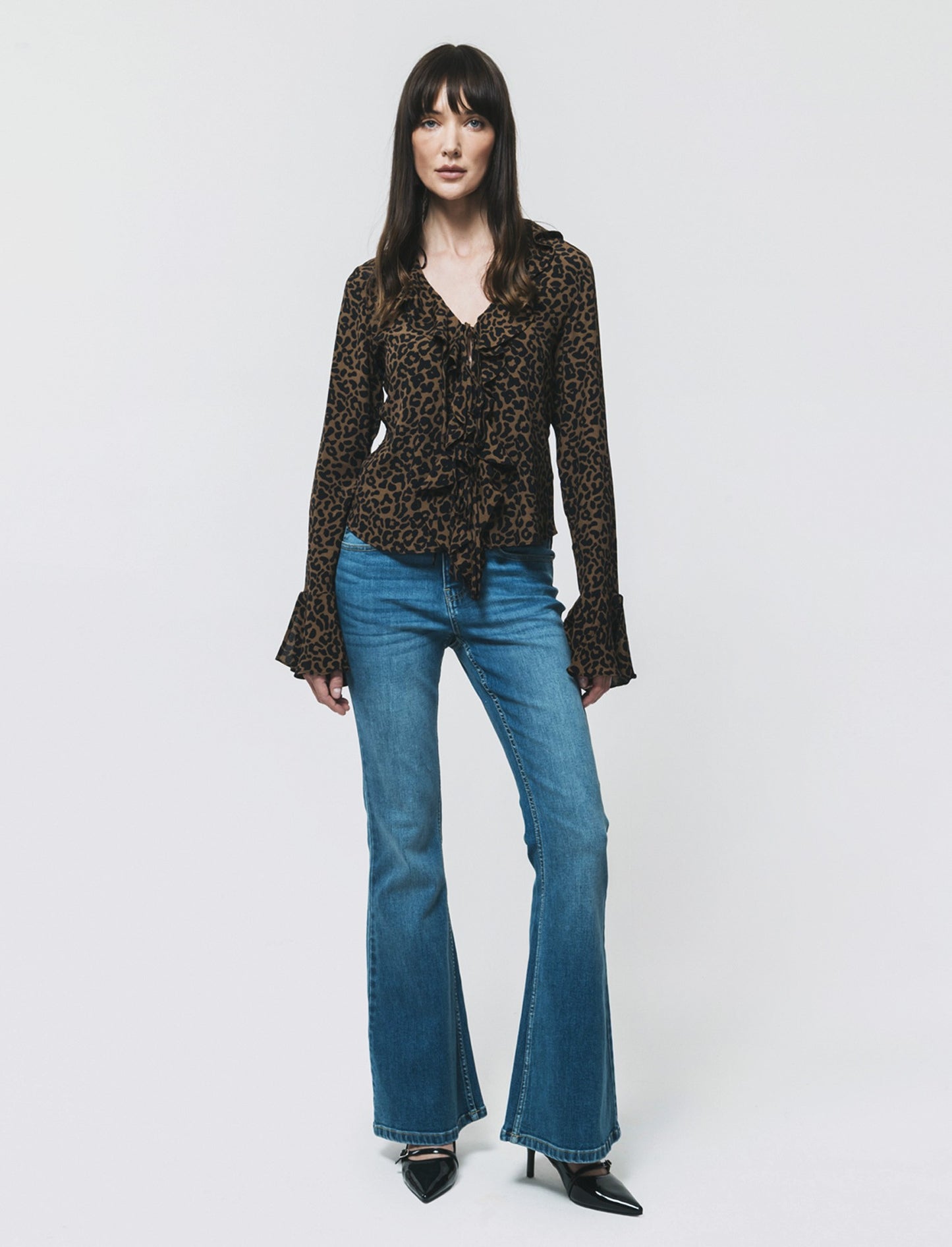 Camicia Stampata con Scollo a V e Rouches - var 2