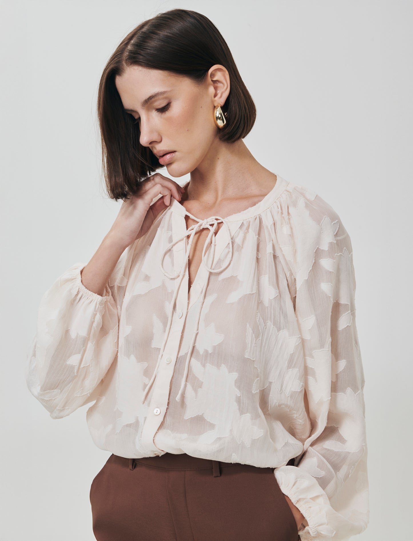 Blusa Manica Lunga con Bottoni Madreperla - Avorio