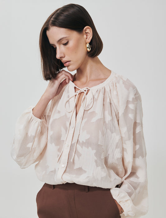 Blusa Manica Lunga con Bottoni Madreperla - Avorio