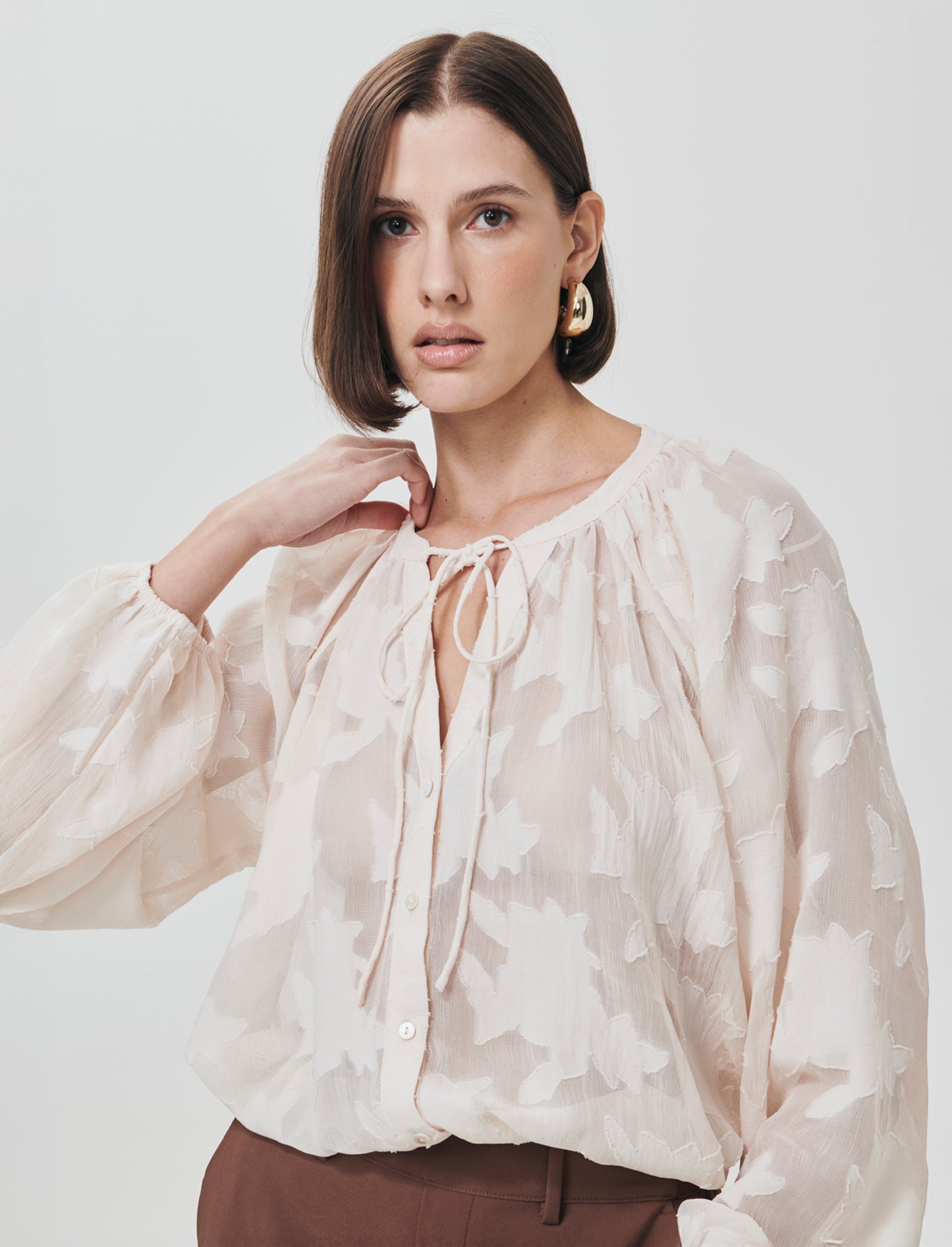 Blusa Manica Lunga con Bottoni Madreperla - Avorio