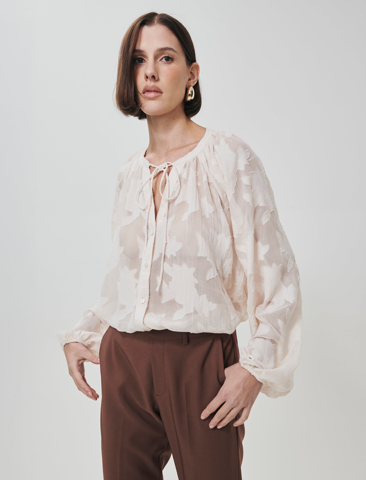 Blusa Manica Lunga con Bottoni Madreperla - Avorio