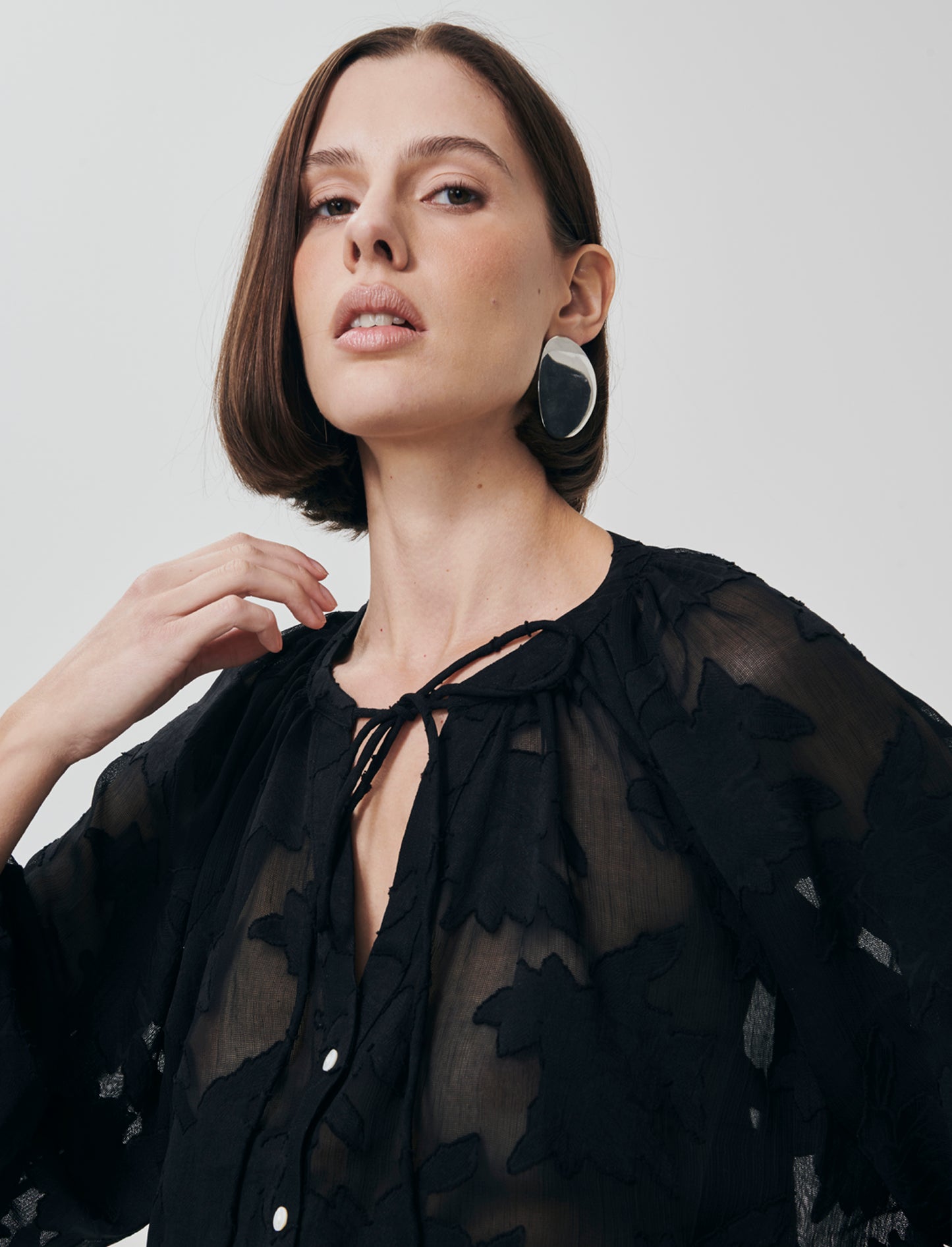 Blusa Manica Lunga con Bottoni Madreperla - Nero