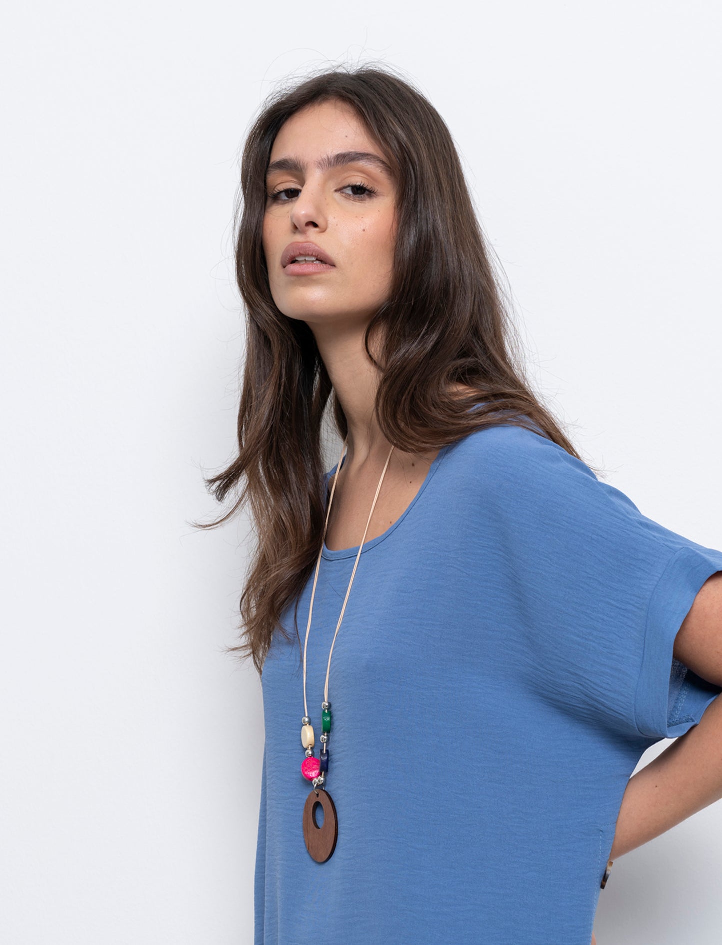 Casacca in viscosa con bottoni sul lato - Denim