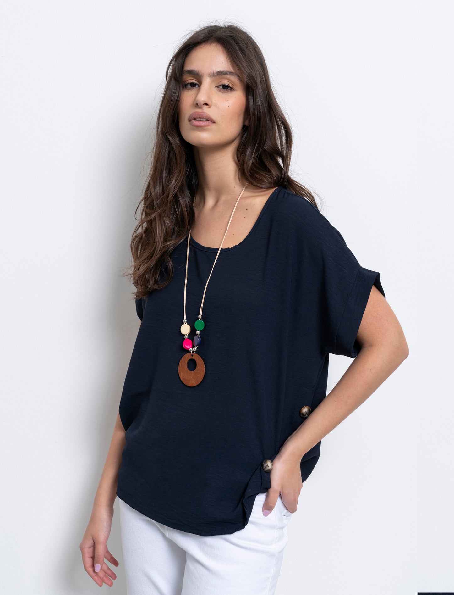 Casacca in viscosa con bottoni sul lato - Blu
