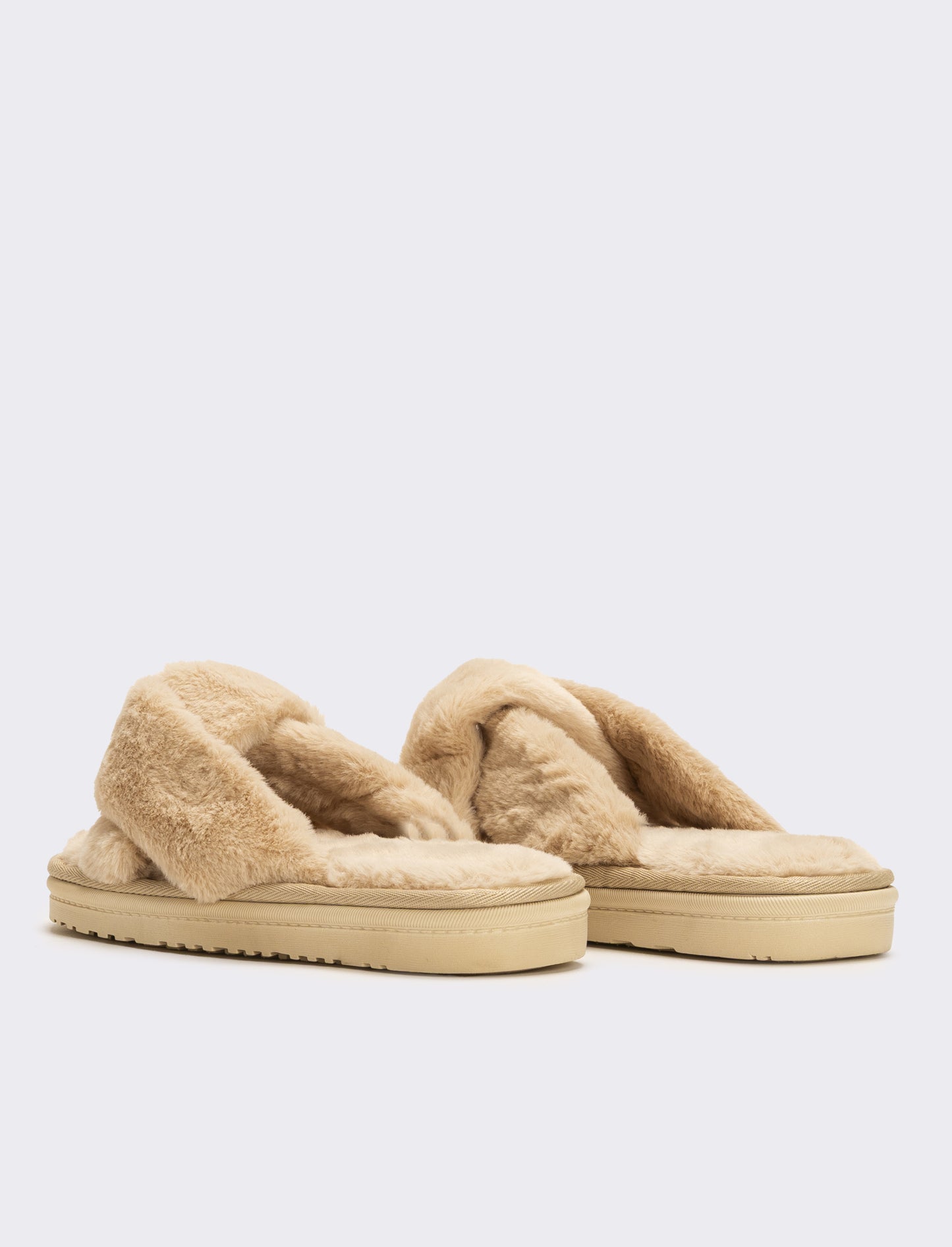 Pantofola aperta effetto furry da donna - Beige