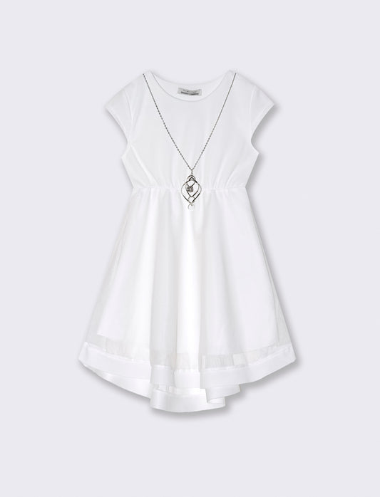 Abito da bambina svasato con balza in tulle - Bianco