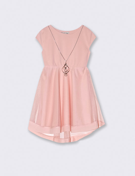 Abito da bambina svasato con balza in tulle - Rosa