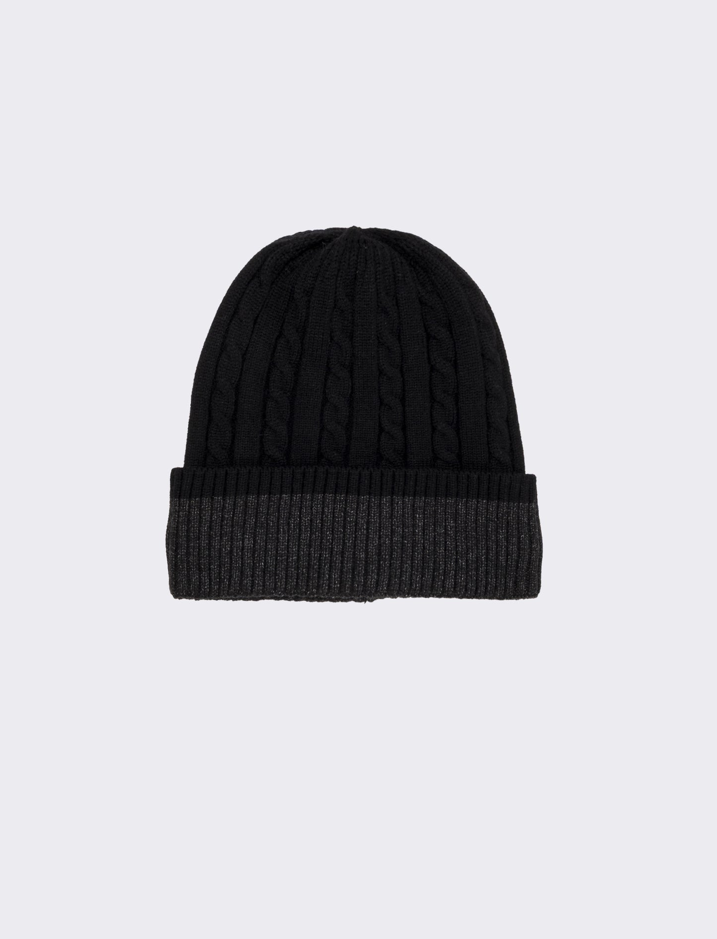 Cappello cuffia a trecce con risvolto uomo - Nero