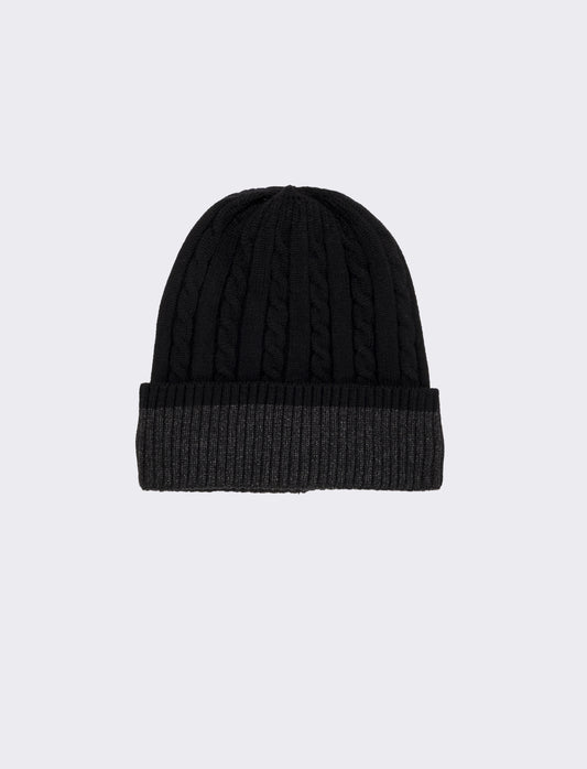 Cappello cuffia a trecce con risvolto uomo - Nero