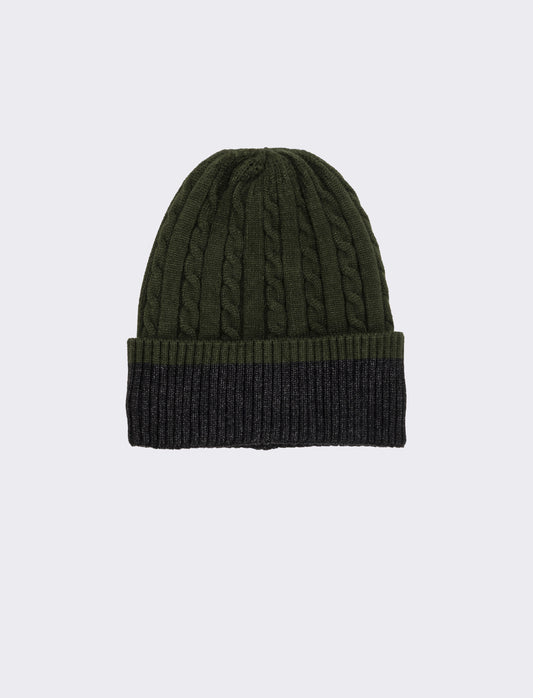 Cappello cuffia a trecce con risvolto uomo - Verde