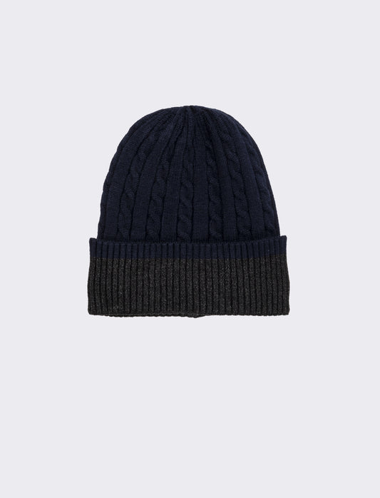 Cappello cuffia a trecce con risvolto uomo - Blu