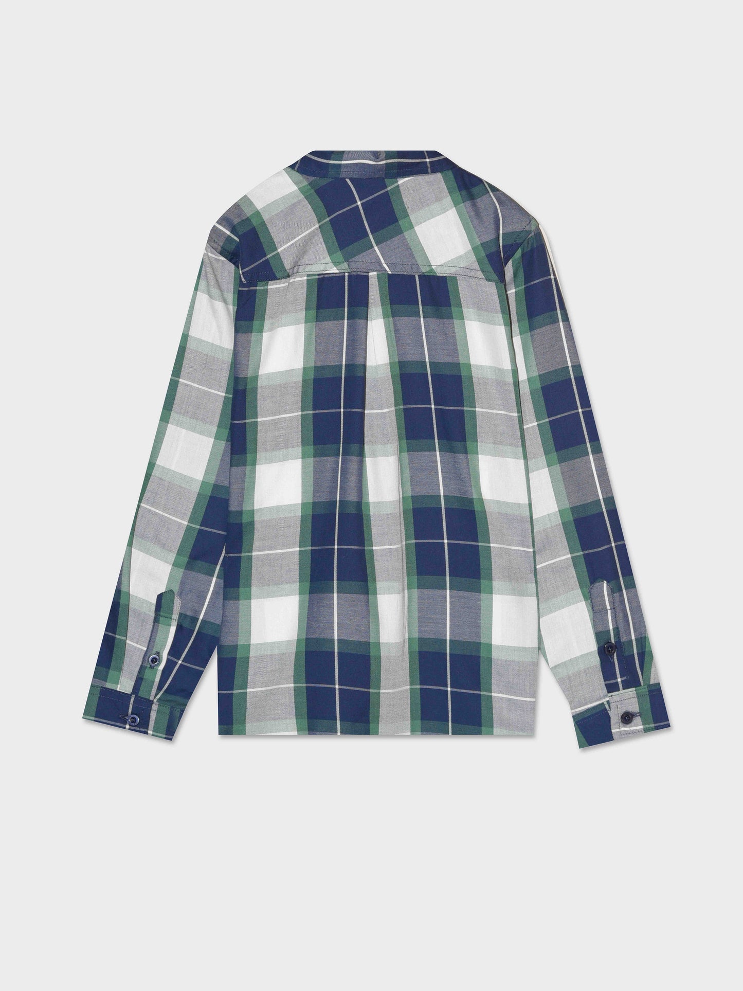 Kids Plaid Shirt with Long Sleeves, Front Pocket and Embroidery - Blue