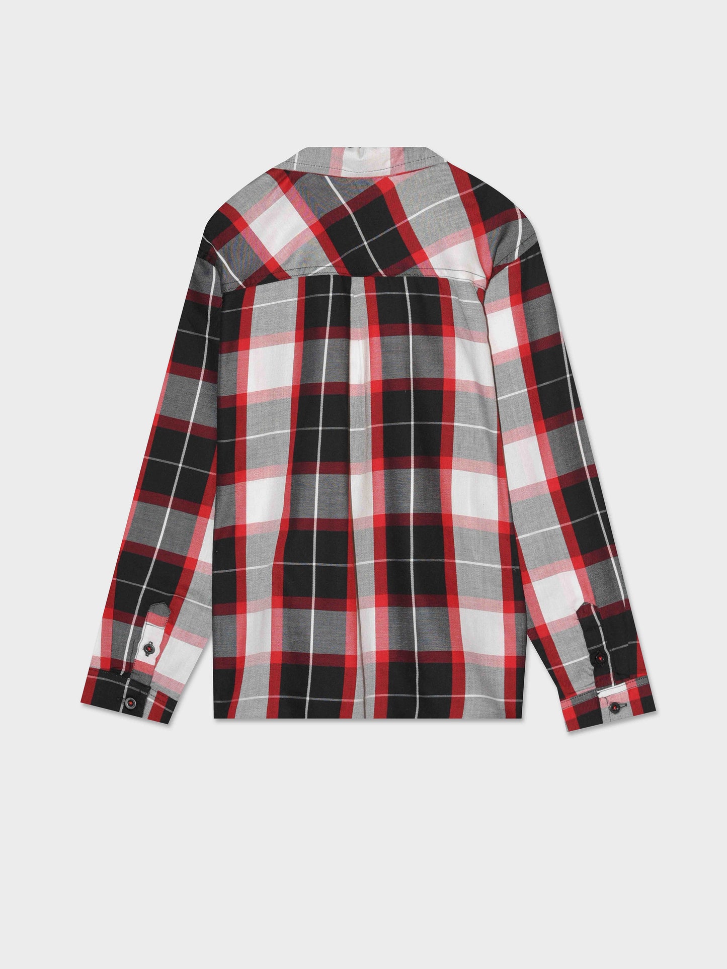 Kids Plaid Shirt with Long Sleeves, Front Pocket and Embroidery - Red